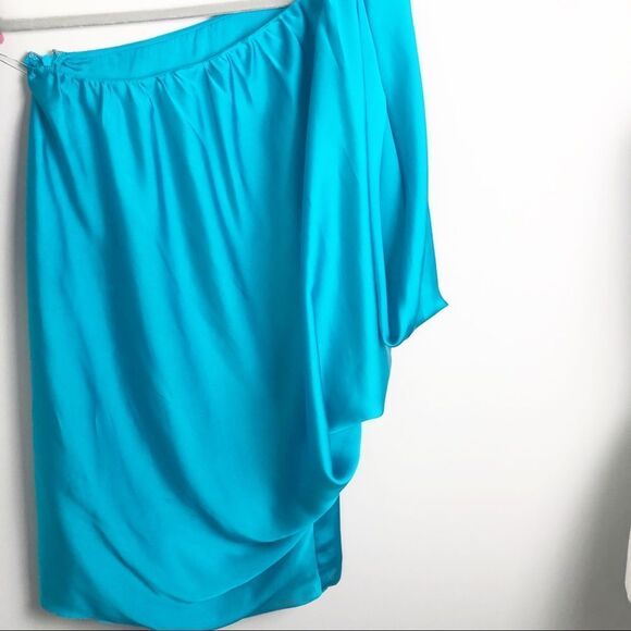 CACHE | Turquoise One Shoulder Draped Mini Dress Women’s Size 2 - Picture 7 of 9